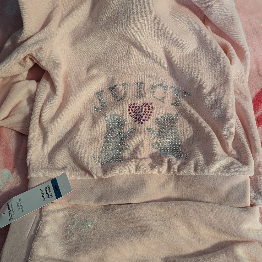 Juicy Couture Light Pink Velour Hoodie with Rhinestone Logo
